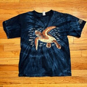 Navy Blue Hand-Dyed, Tie-Dye, Sea Turtle Graphic Cotton T-Shirt